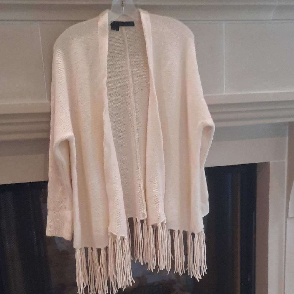 360 Cashmere Cream Fringe Cardigan